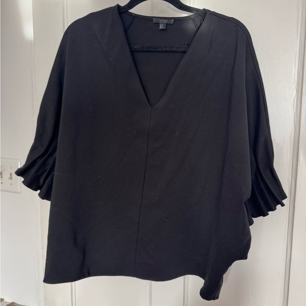 COS v neck draped bat sleeve black blouse size large